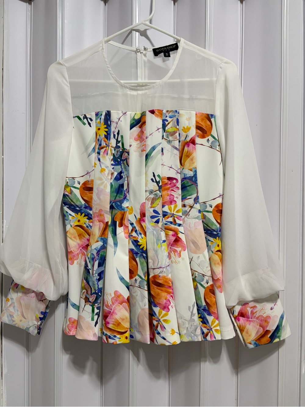 Workshop Republic Clothing White Blouse with Multicolor Floral Panels